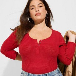 Torrid Waffle Snap Henley Long Sleeve Tee-Jester Red 0x 50% off listed price!